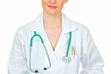 Medical female doctor with stethoscope. Close-up.
