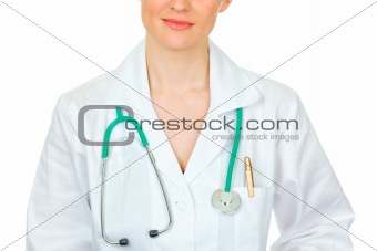 Medical female doctor with stethoscope. Close-up.
