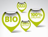 Green tags for organic, natural, eco, bio food