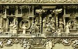 Chinese old story stone carving with group people. 