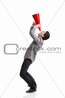 Shouting into a megaphone