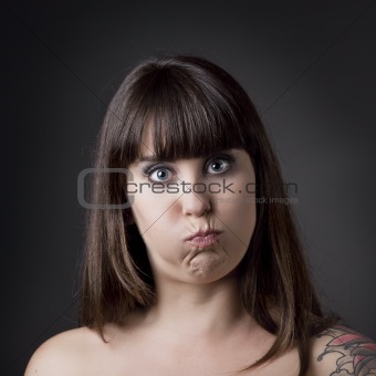 Funny woman with full cheeks