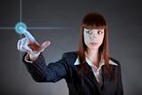 Business woman pointing on sensor screen 