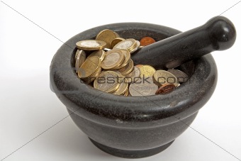 coins in a mortar