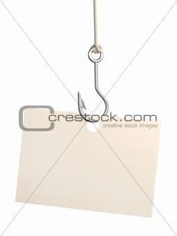 Sheet of paper on fishing hook