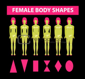 Female body shapes. Diet and fashion woman silhouettes set