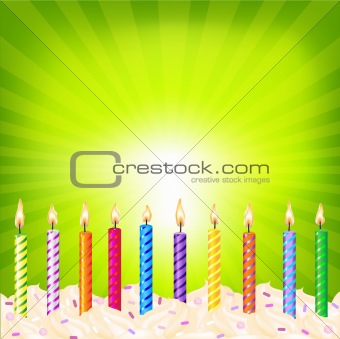 Birthday Candles On Green Background