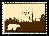 vector silhouette bear on postage stamps