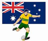 Rugby player kicking australia flag
