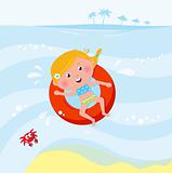 Illustration of cute smiling girl swimming in the sea / pool
