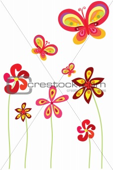 Vector flowers and butterfly