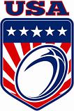 USA rugby ball stars stripes shield