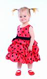 Cute little girl in a red dress. In the studio. Isolated