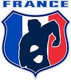 rugby player france flag shield 