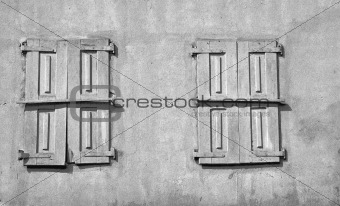 Old wooden sun blind shutters