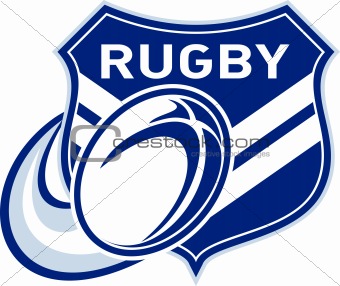 rugby ball flying with shield 