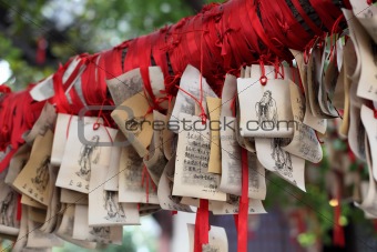 Paper prayers and wishes at Temple of Confucius in Shanghai, China