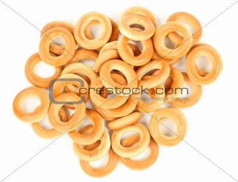 Delicious bread rings isolated over white background
