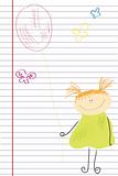 funny girl with balloon on lined sheet