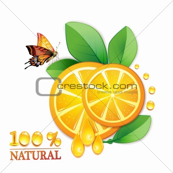 Slices orange with leaf