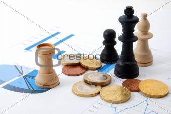 chess man over business chart