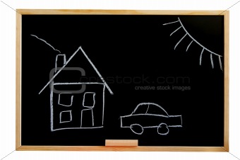 blackboard with house drawing