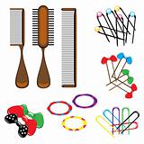 Three types of combs and a variety of beautiful hair accessories