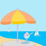Table with Parasol and Ice Cream