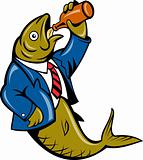 Herring fish business suit drinking beer bottle