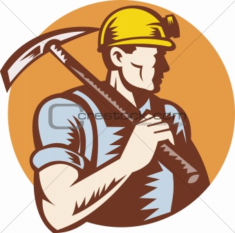 coal miner at work with pick ax