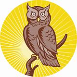 Great Horned Owl perching woodcut