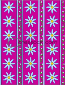 Vector Eps 10 Pink Wallpaper with Blue Flowers and Blue Stripes