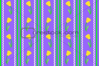 Vector Eps 8 Purple Wallpaper with Yellow Flowers and Stripes