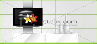 Home Interior - LCD tv on the wall and decorations - vector