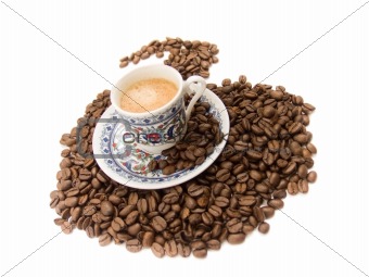 espresso coffe in turkish national pottery