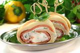 Pancakes filled with salmon and cream cheese
