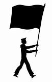 vector silhouette of the sailor with flag on white background