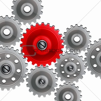 Group gears on white background.