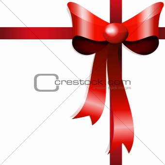 Red gift bow with ribbons. Vector