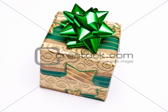 christmas present with green bow 