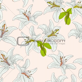 Seamless  background with flower lily. 