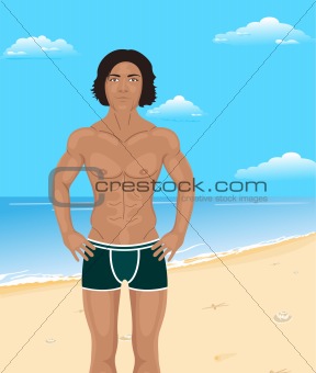 brawny man on beach