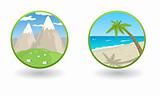 Vector travel icons with sea and mountains 
