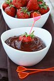 Hot chocolate cream and strawberry beautiful dessert