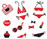 Bikini and sexy women items collection - red & black ( vector )
