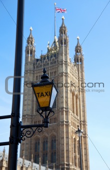 Taxi sign at Houses of Parliament Lonon