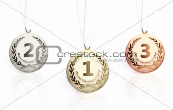 Gold, silver and bronze medals isolated