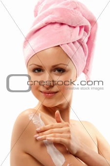 young woman after washing