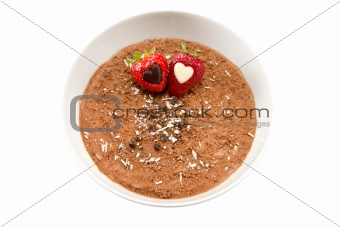 Chocolate mousse with two strawberries