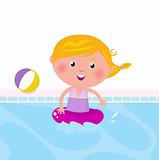 Cute happy girl swimming in water / pool
